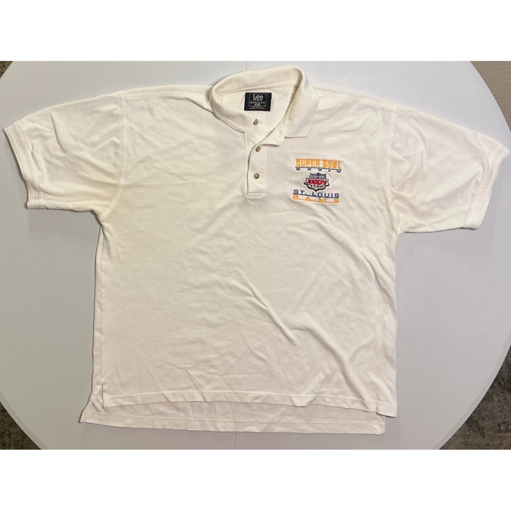VTG Y2K Lee Sport St Louis Rams Super Bowl XXXIV Polo Shirt White Mens XL‎ 2000